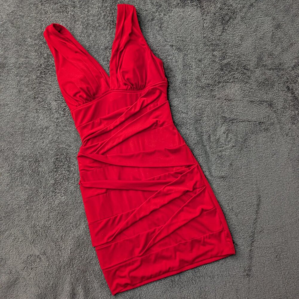 Deep V Red Mini Dress, Size M - Picture 5 of 6